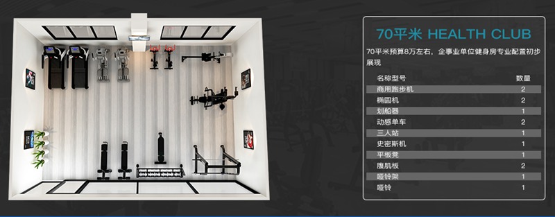 70平方健身室-od.com体育健身器材企事业健身解决方案